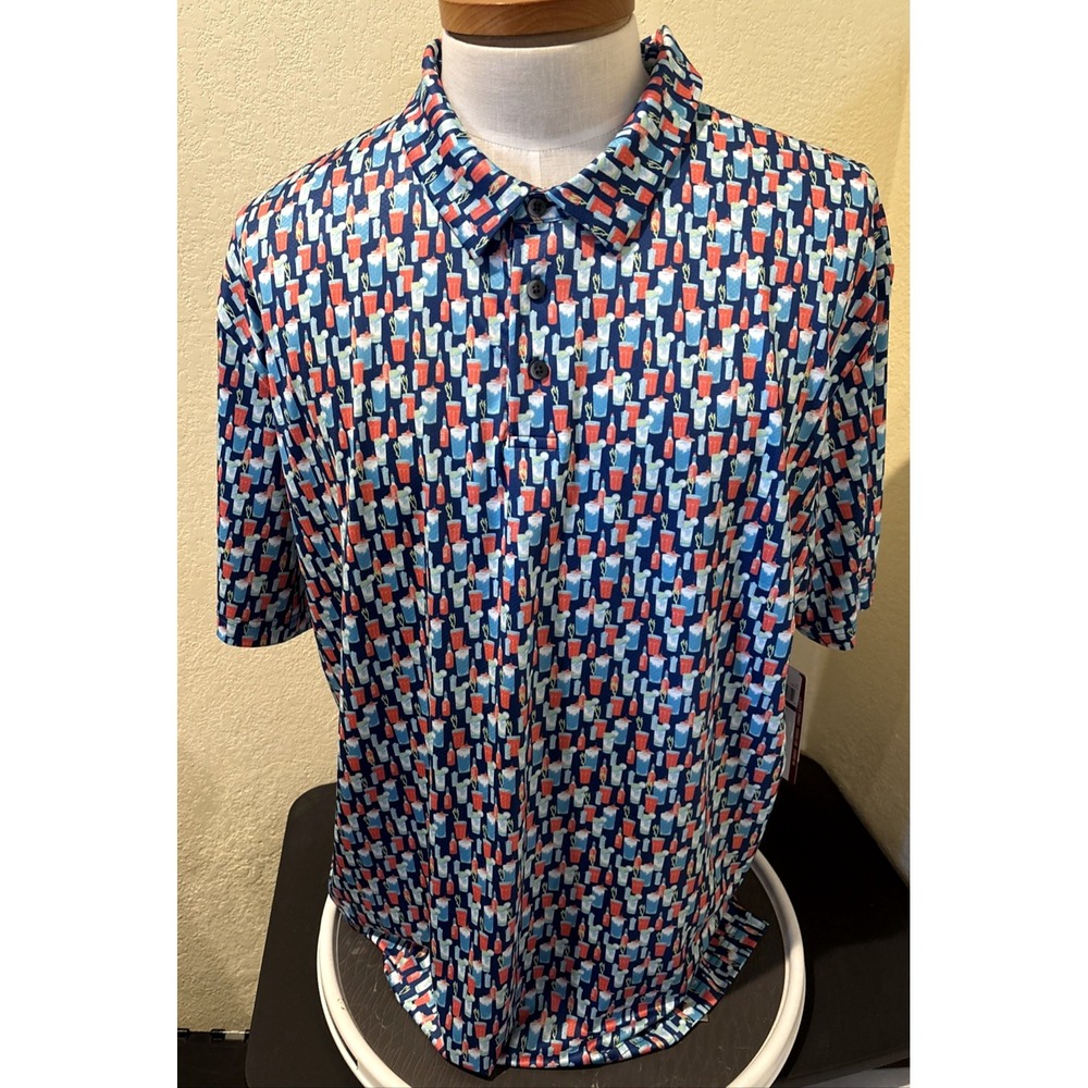 GRAND SLAM Golf Performance Polo Sz XXL Navy Cocktails Pattern GSKSF011K0 NEW